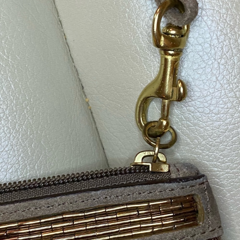 Metallic Signature Beaded Brown Lurex Suede Wristlet​​​​​​​​​​​​​​​​​​​​​​​​ - Picture 2 of 11